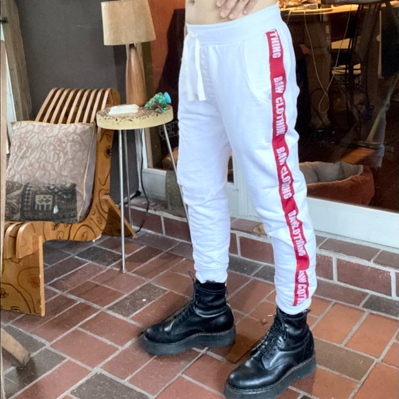 Baw white athletic wear men’s sweat pants with red branded ribbon embroidered - Picture 9 of 9